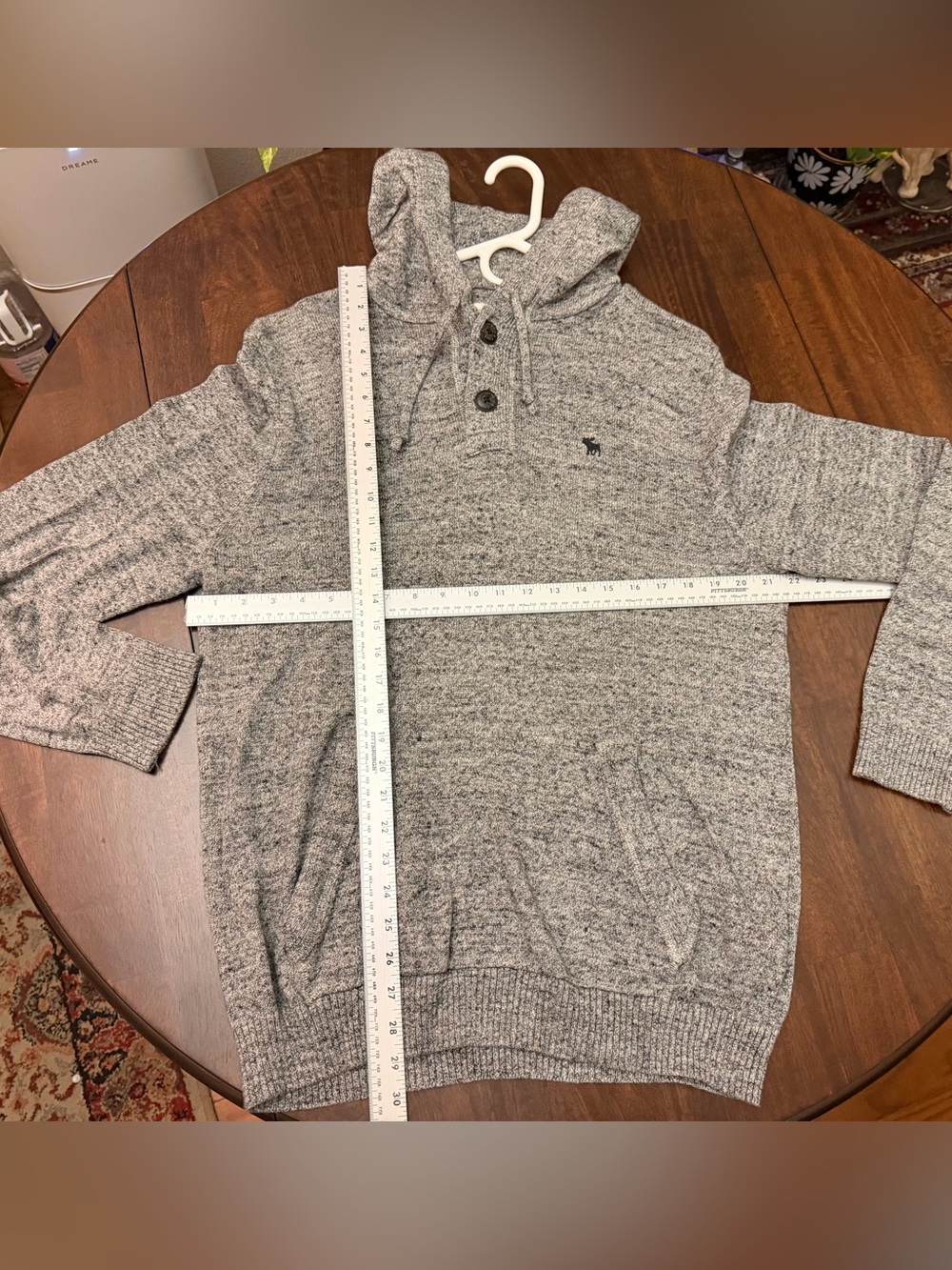 Abercrombie & Fitch Men's Heather Gray Hooded Henley Sweater